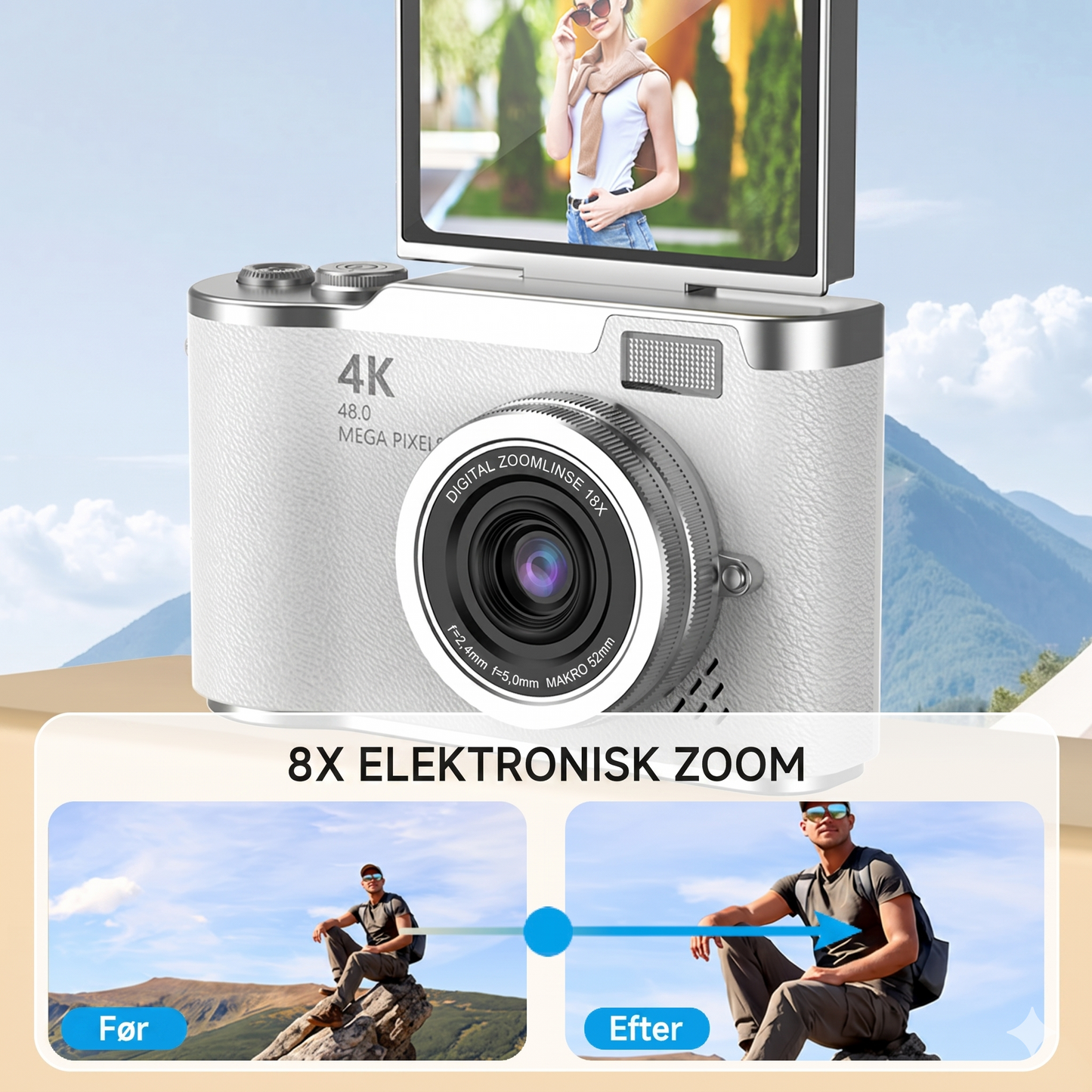 4K HD Digitalkamera med Flip-Skærm og Autofokus