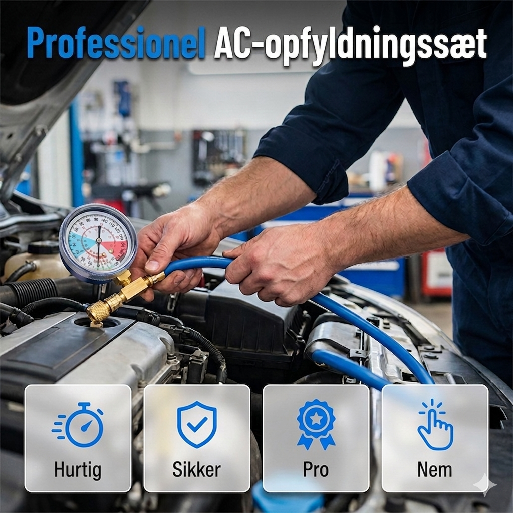 Universel AC Påfyldningsslange med Manometer (R134A/R12/R22)