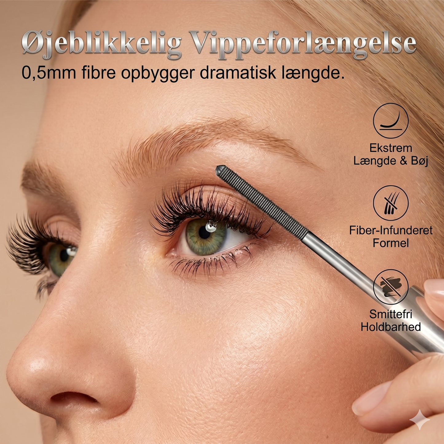 Vandfast Fibermascara med Metalbørste: Dramatisk Længde og 24-Timers Hold