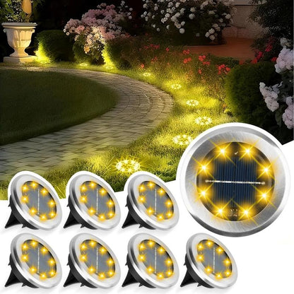 Udendørs solcellelampe i rustfrit stål med 8 LED