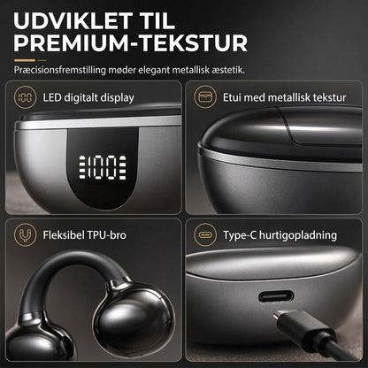 Åbne Bluetooth-øretelefoner med clip-on-design til trådløs lyd og komfort