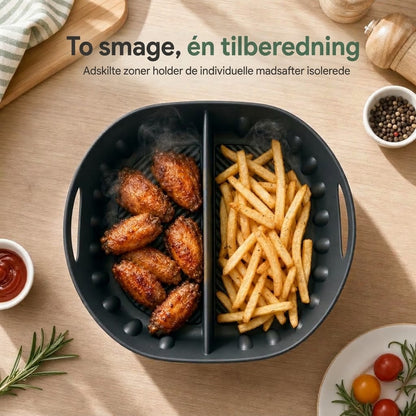 Genanvendelig Opdelt Silikoneindsats til Airfryer – Dual-Zone Design, Non-Stick Materiale & Fedtfattig Madlavning – Bevarer Original Smag og Gør Rengøring Let