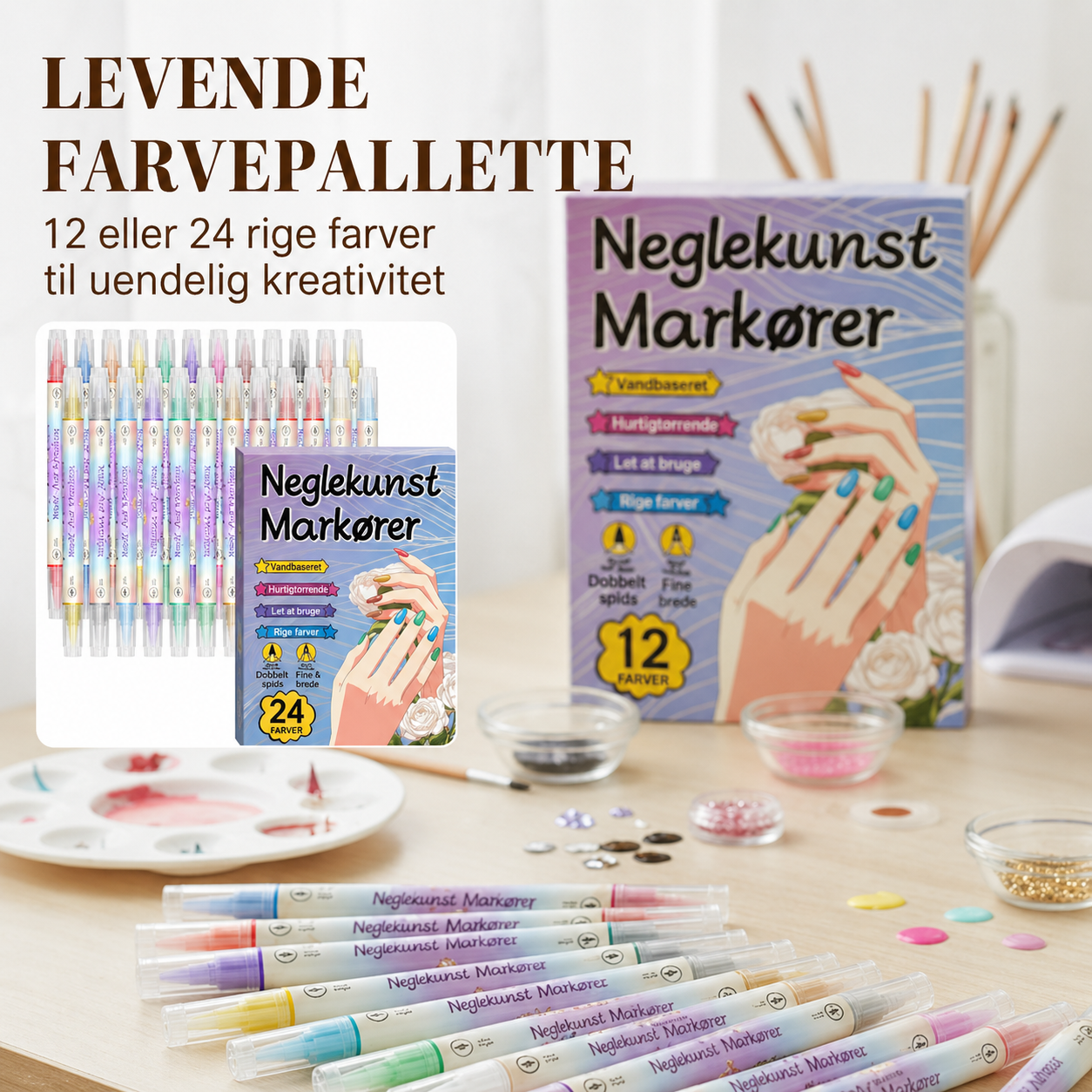 2-i-1 Dual-Tip Neglepenne: Hurtigtørrende Neglekunst Uden UV