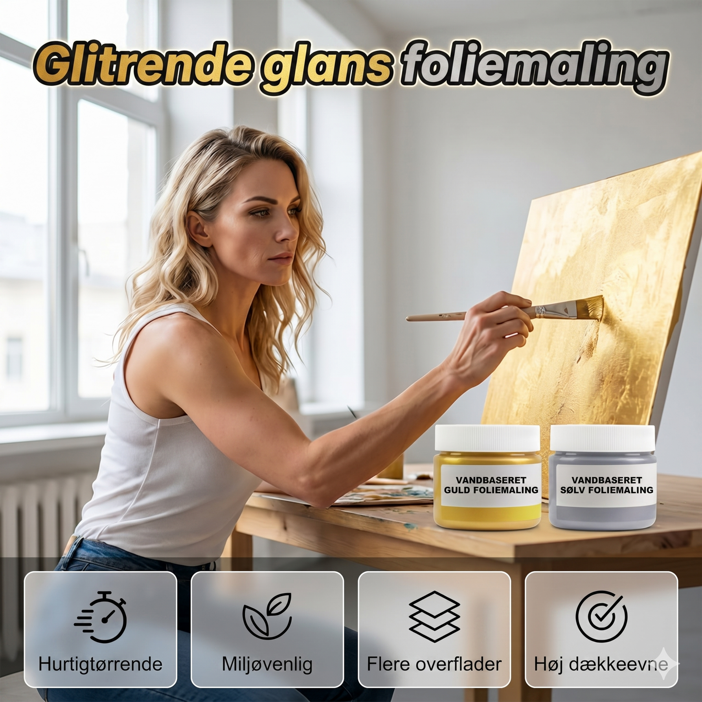 Vandbaseret Metallic Maling--Lugtfri Guld/Sølv