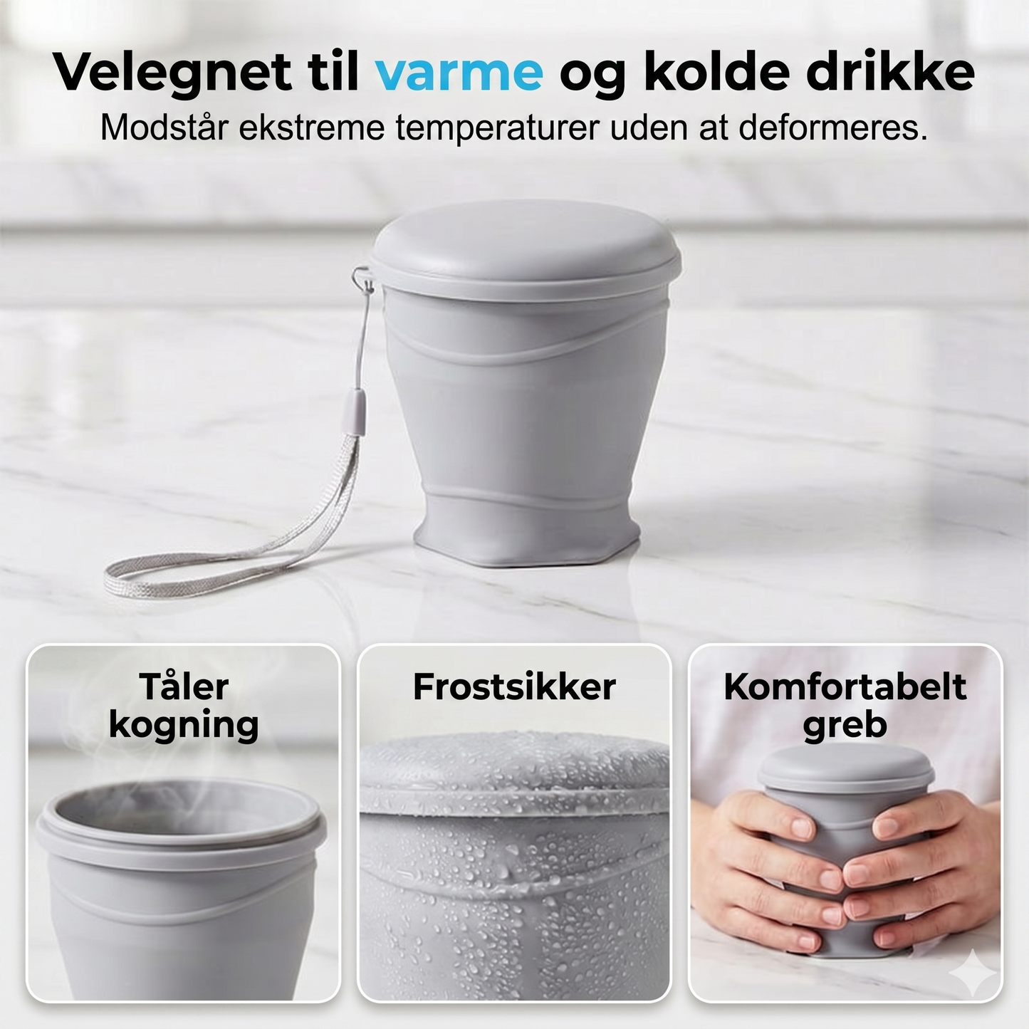 Sammenfoldeligt Silikone Rejsekrus med Låg – Lækagesikkert og BPA-frit