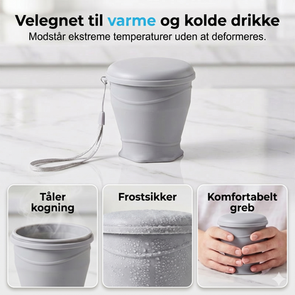 Sammenfoldeligt Silikone Rejsekrus med Låg – Lækagesikkert og BPA-frit