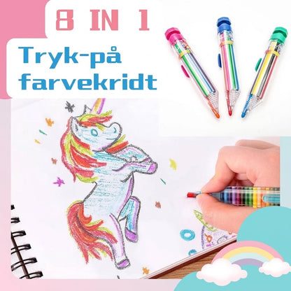 8-i-1 Farvekridt med Trykknap – Kemikaliefri Farveblyant til Børn