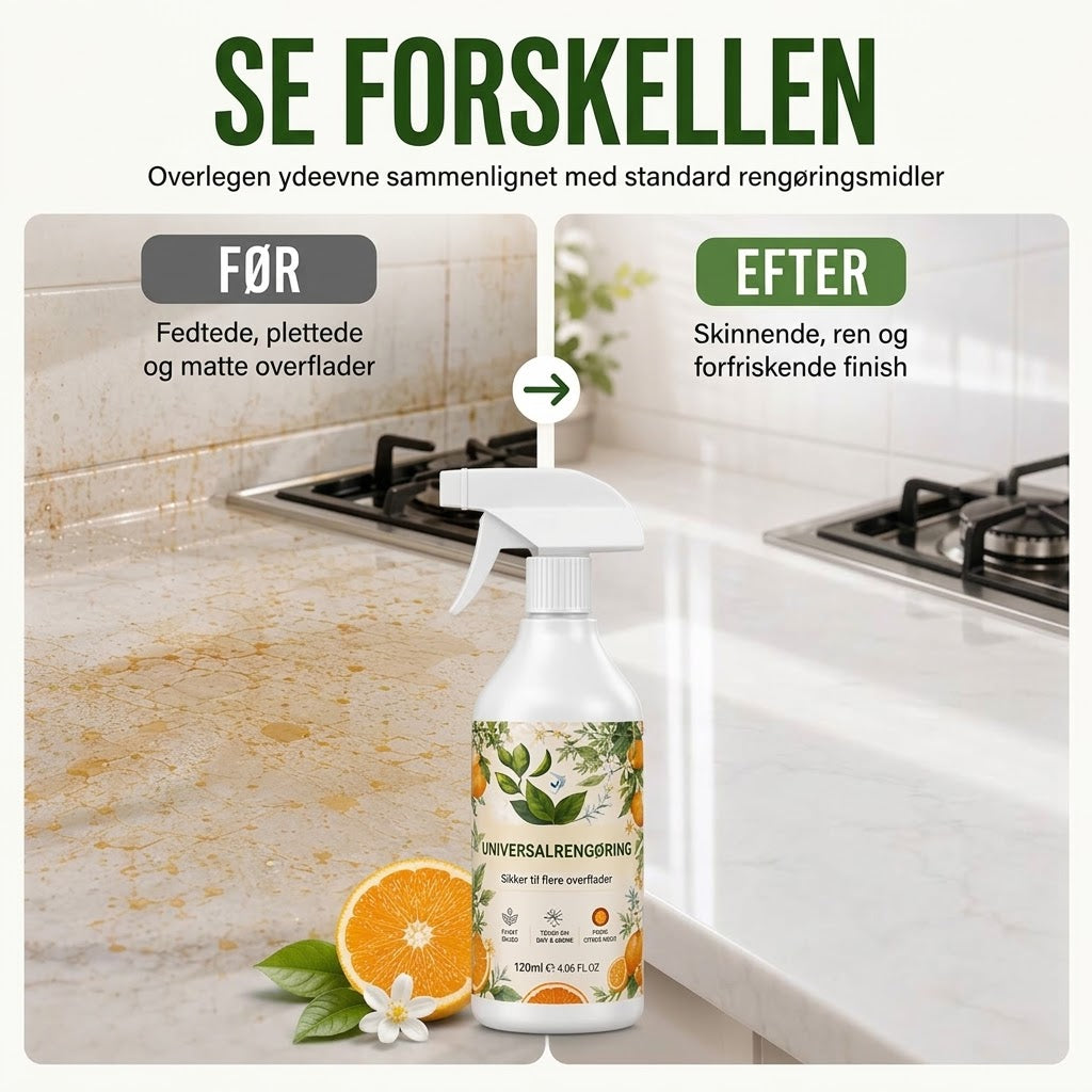 Effektiv Universalrengøringsspray – Affedter, Fjerner Pletter & Giver Frisk Duft