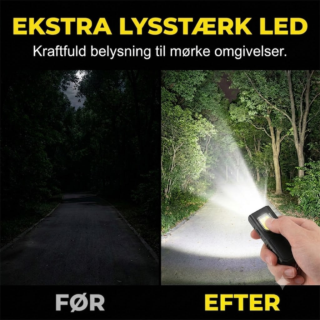 Mini nøgleringslygte med magnetisk base til praktisk hverdagsbrug