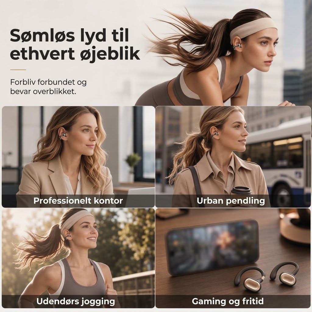 Åbne Bluetooth-øretelefoner med clip-on-design til trådløs lyd og komfort