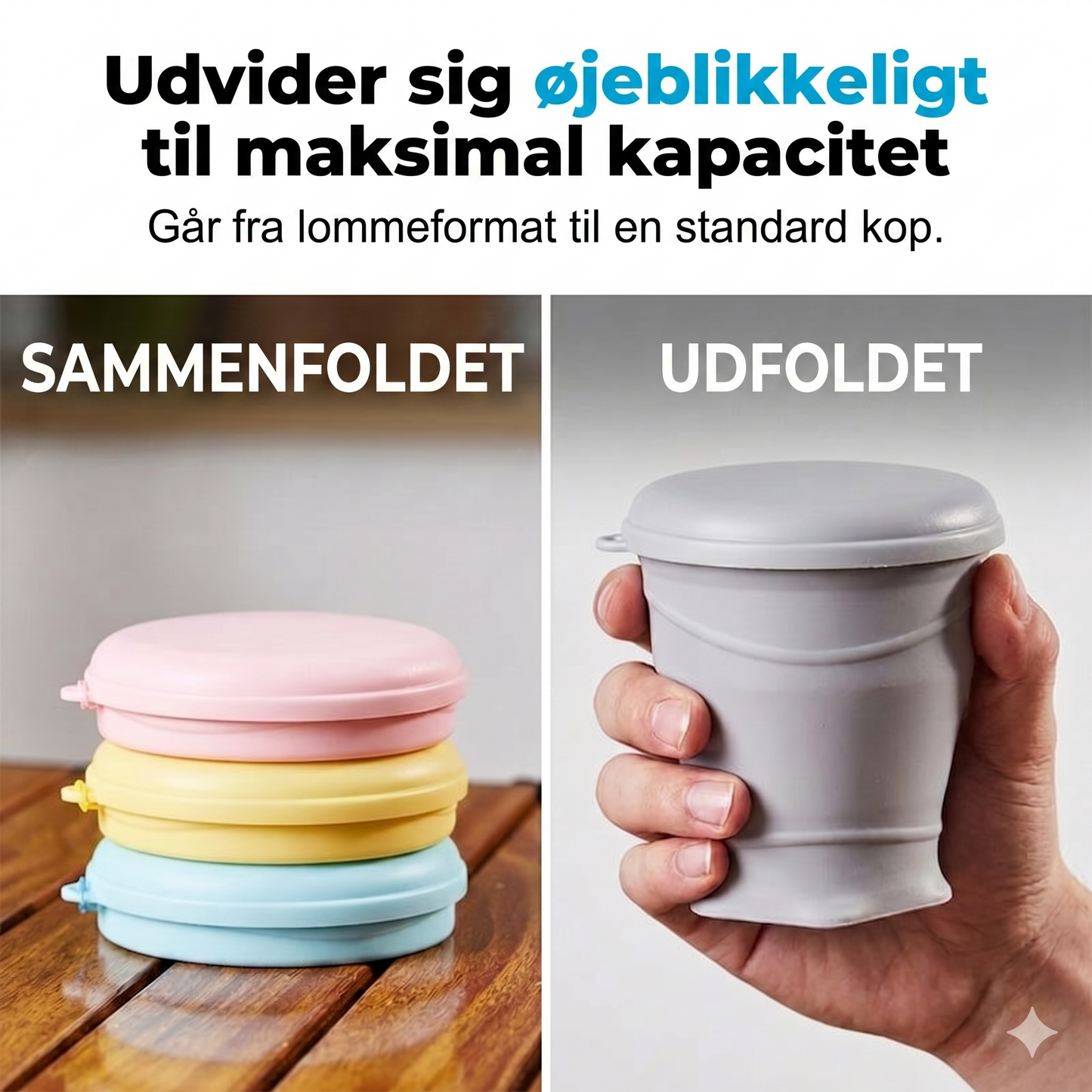 Sammenfoldeligt Silikone Rejsekrus med Låg – Lækagesikkert og BPA-frit