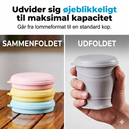 Sammenfoldeligt Silikone Rejsekrus med Låg – Lækagesikkert og BPA-frit