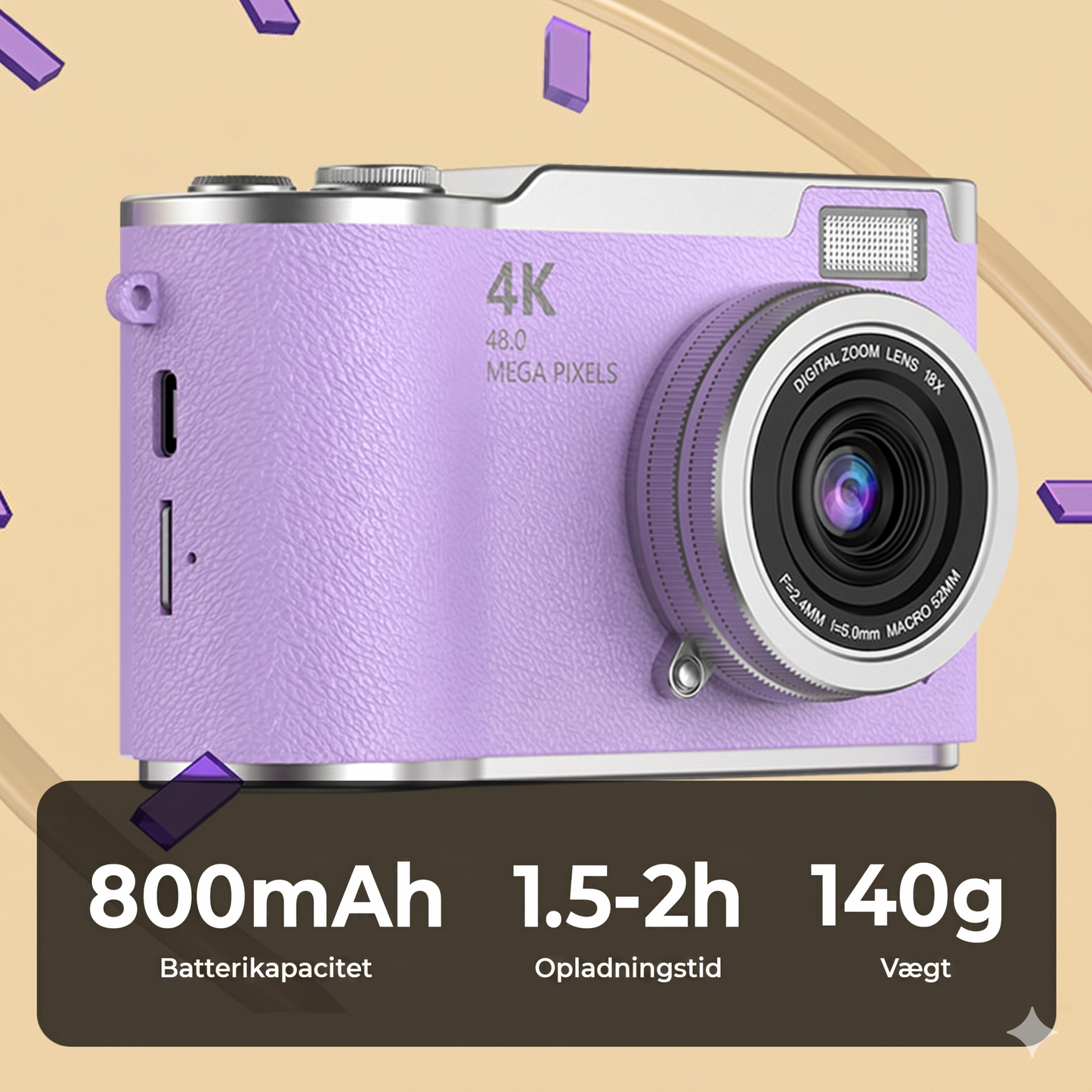 4K HD Digitalkamera med Flip-Skærm og Autofokus