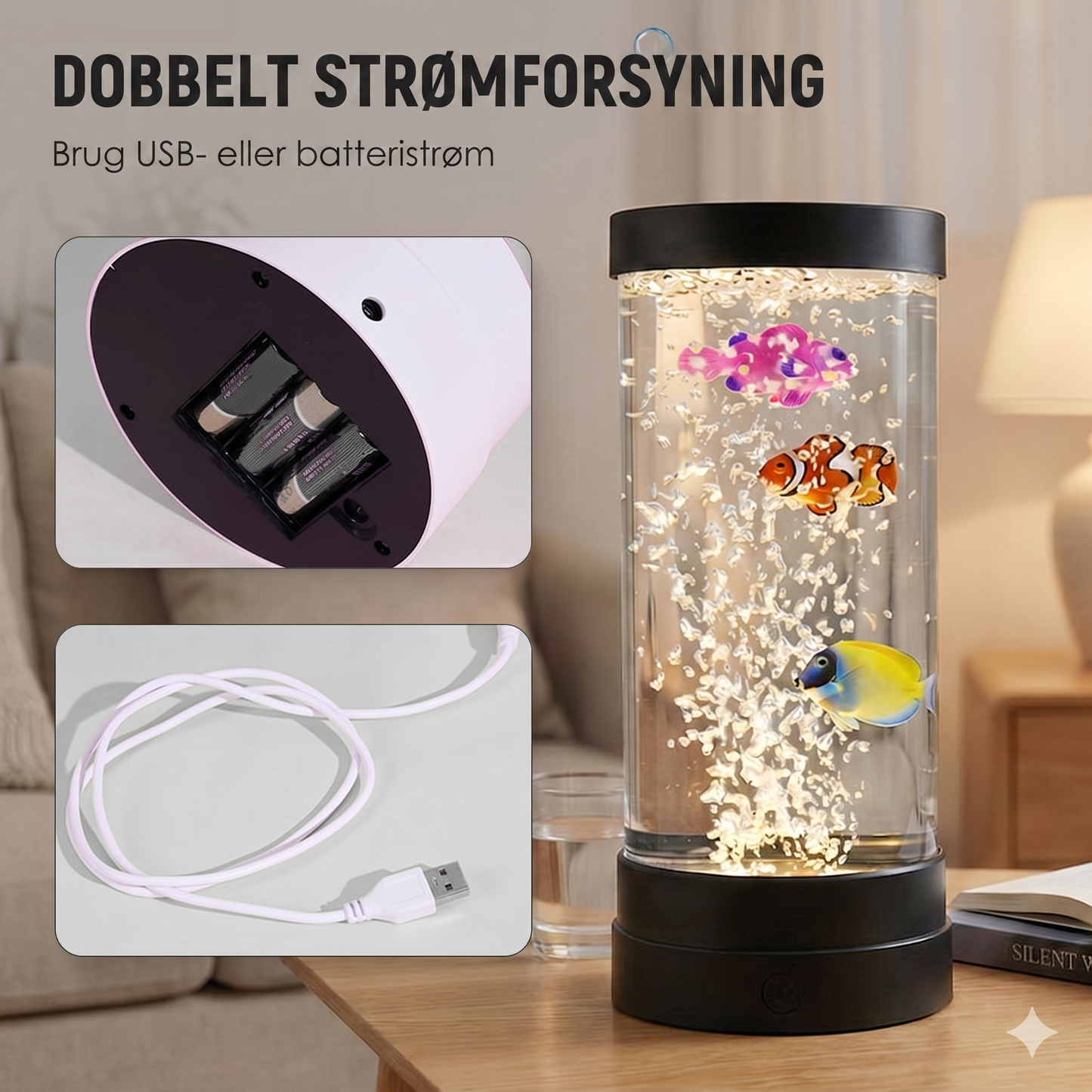 Afslappende LED Akvarie-Boblelampe med Fjernbetjening