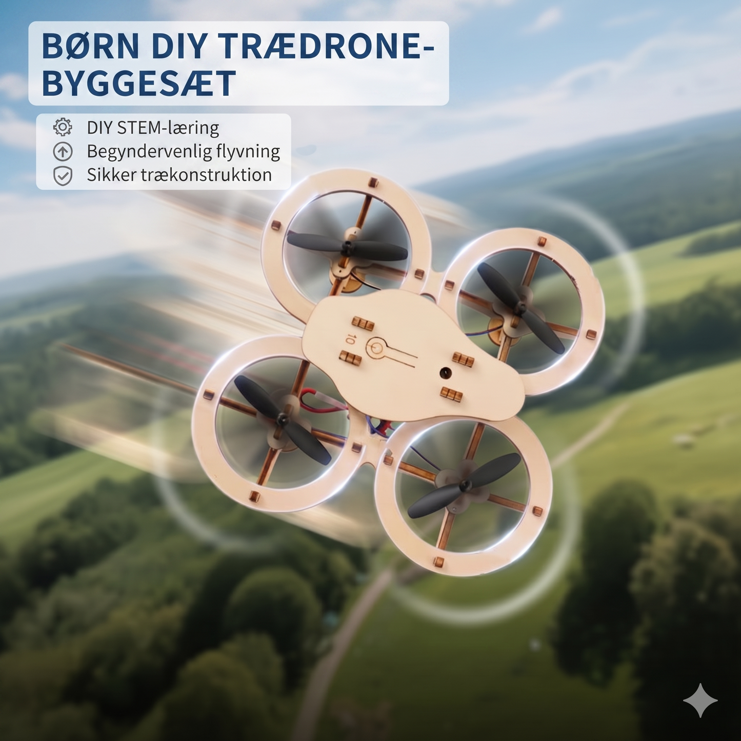 DIY Trædrone Byggesæt til Børn – Sikker Propelbeskyttelse og Højdeholdelse