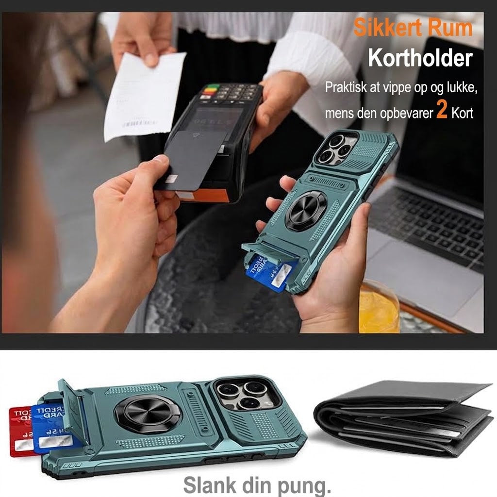 Stødsikkert Mobilcover med Kortholder – Integreret ringholder til iPhone