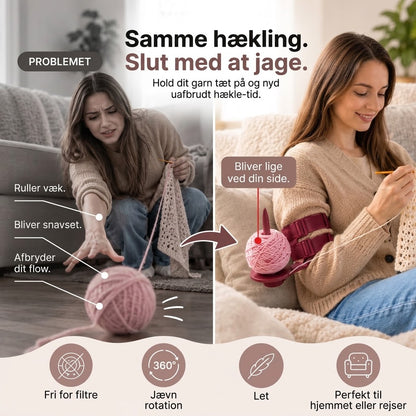 Bærbar garnholder til armen med justerbare dobbelte remme til strikning på farten