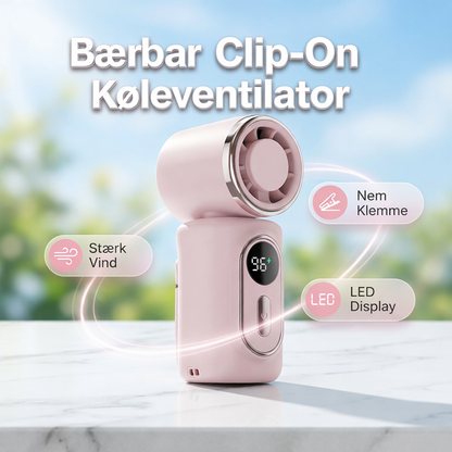 Bærbar Ventilator med Klemme & LED-display – Håndfri Køling til Rygsæk & Bælte