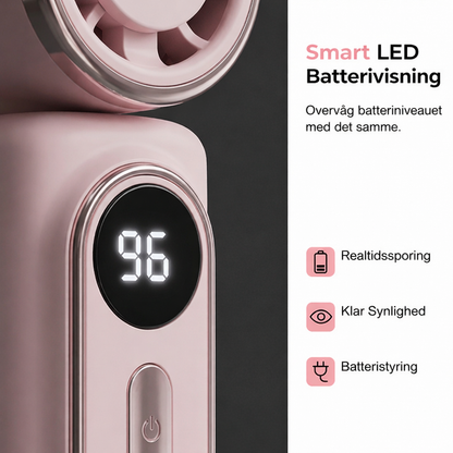 Bærbar Ventilator med Klemme & LED-display – Håndfri Køling til Rygsæk & Bælte