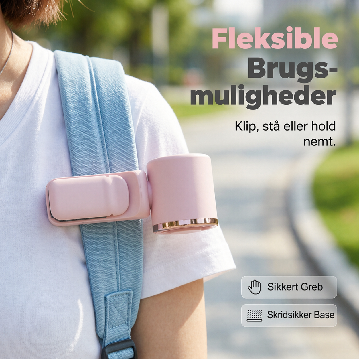 Bærbar Ventilator med Klemme & LED-display – Håndfri Køling til Rygsæk & Bælte