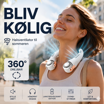 Støjsvag Håndfri Nakkeventilator med 360-Graders Køling