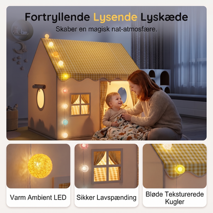 Rummeligt Åndbart Indendørs Børnetelt med Pompom Lyskæde