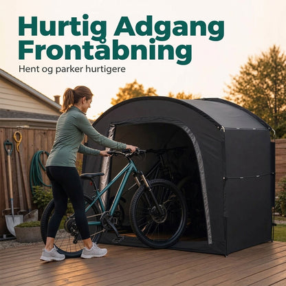 Robust opbevaringstelt til haven med plads til cykler, redskaber og friluftsudstyr