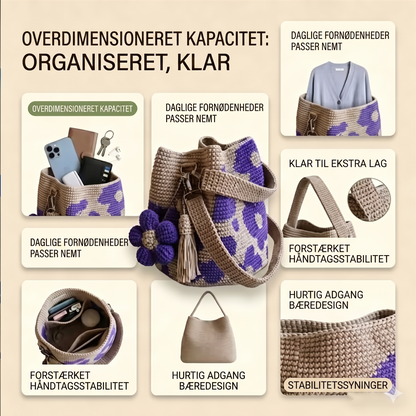 Unik Håndhæklet Shopper med Reliefblomster