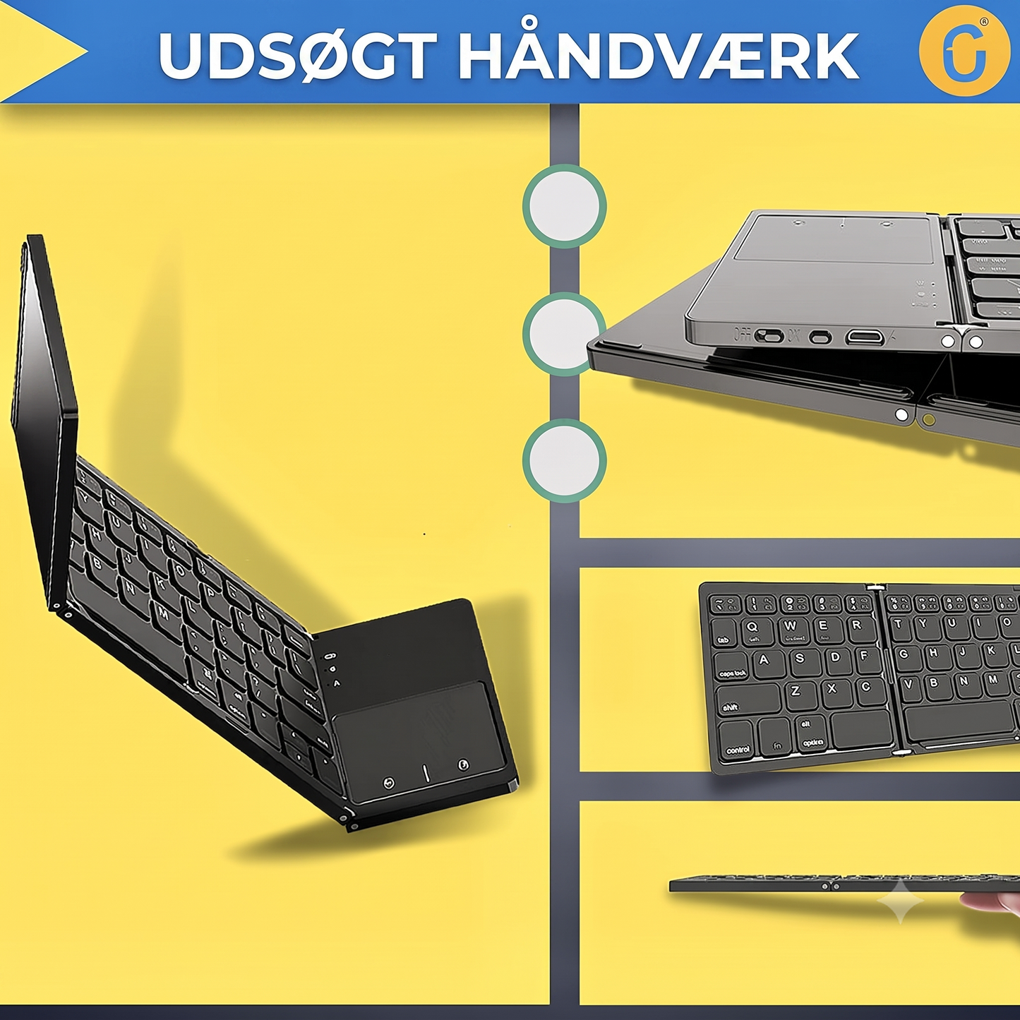 Foldbart Bluetooth Tastatur med Touchpad – Genopladeligt