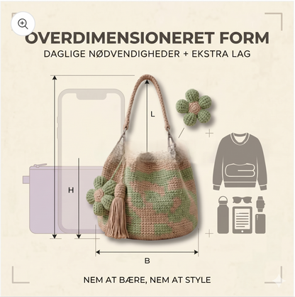 Unik Håndhæklet Shopper med Reliefblomster