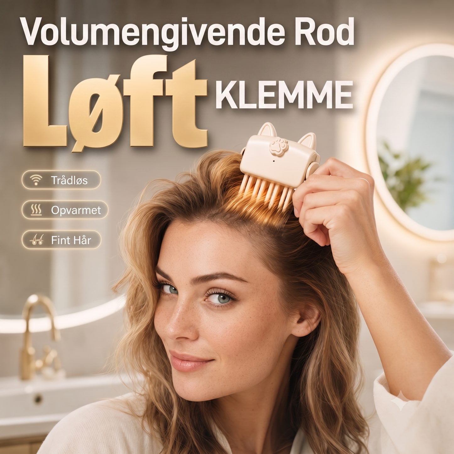 Trådløs trådløs varme-hårklemme til hårvolumen ved rødderne til fint og fladt hår