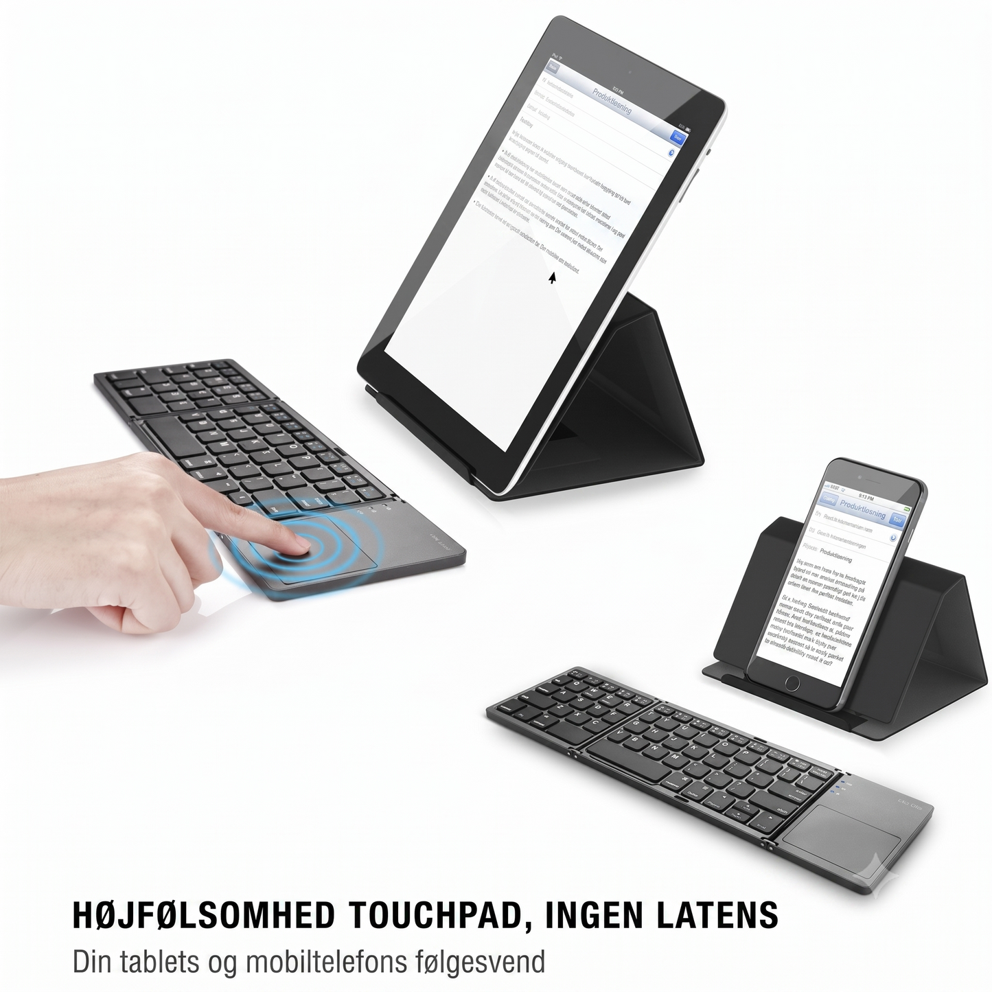 Foldbart Bluetooth Tastatur med Touchpad – Genopladeligt