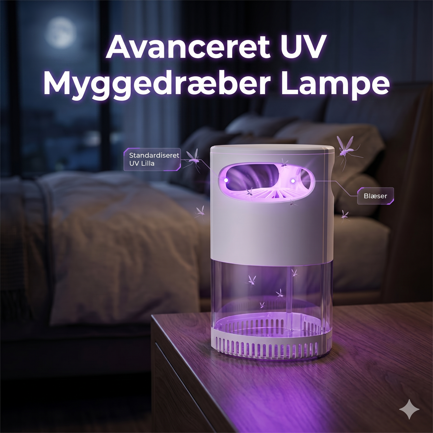 Smart UV-Insektfanger med Suge-teknologi – 360° Beskyttelse mod Myg & Fluer