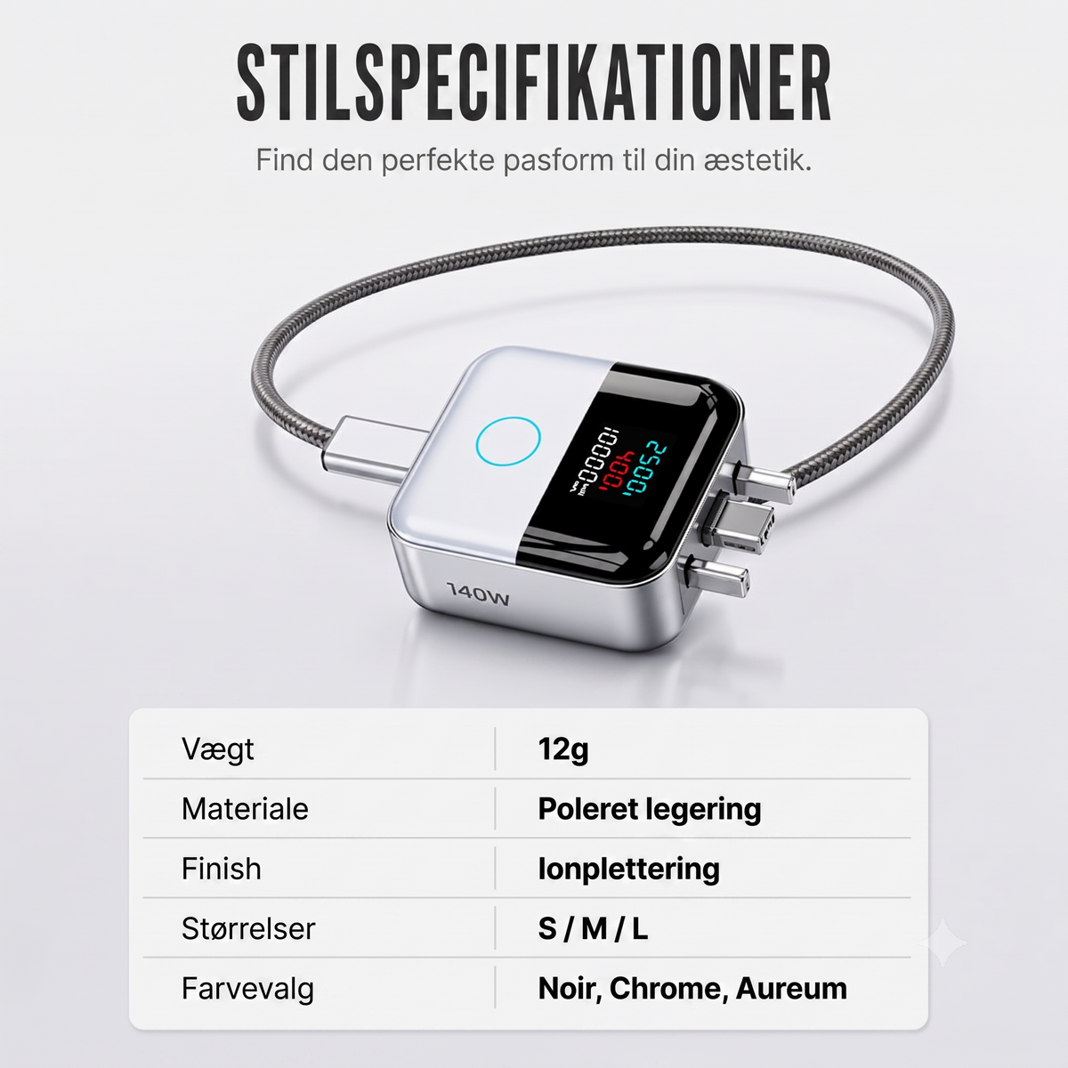 Smart USB-C opladerbeskyttelse med digital LED-skærm – Undgå overopladning