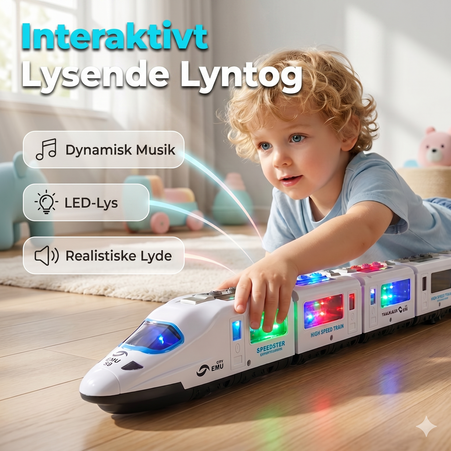 Interaktivt Elektrisk Legetøjstog med Lys og Lyd
