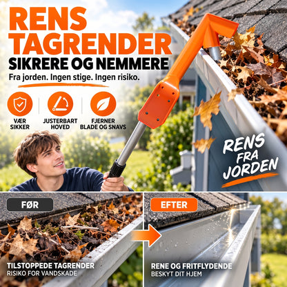 Tagrende-renseværktøj uden stige til nem og sikker rensning af tagrender