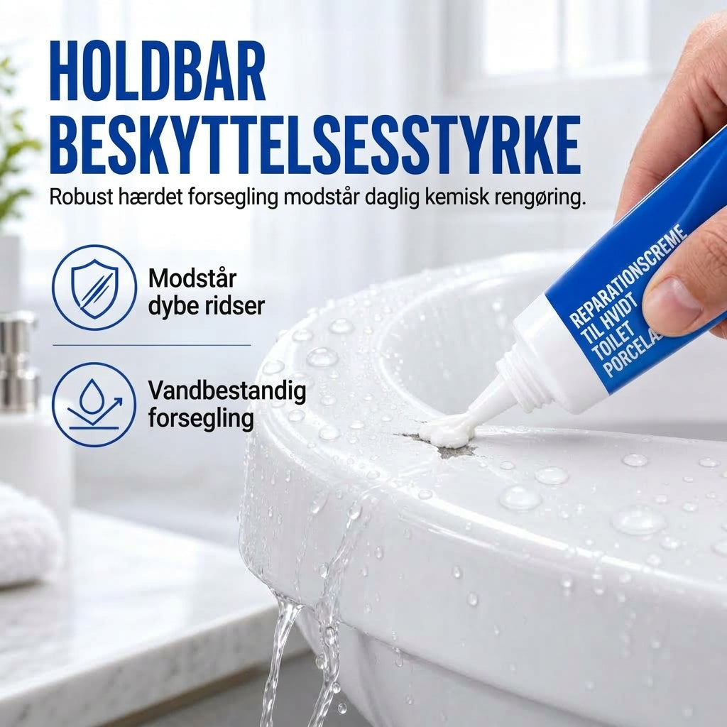 Hvid reparationscreme til porcelæn og sanitetsartikler til nem udbedring af skader og revner