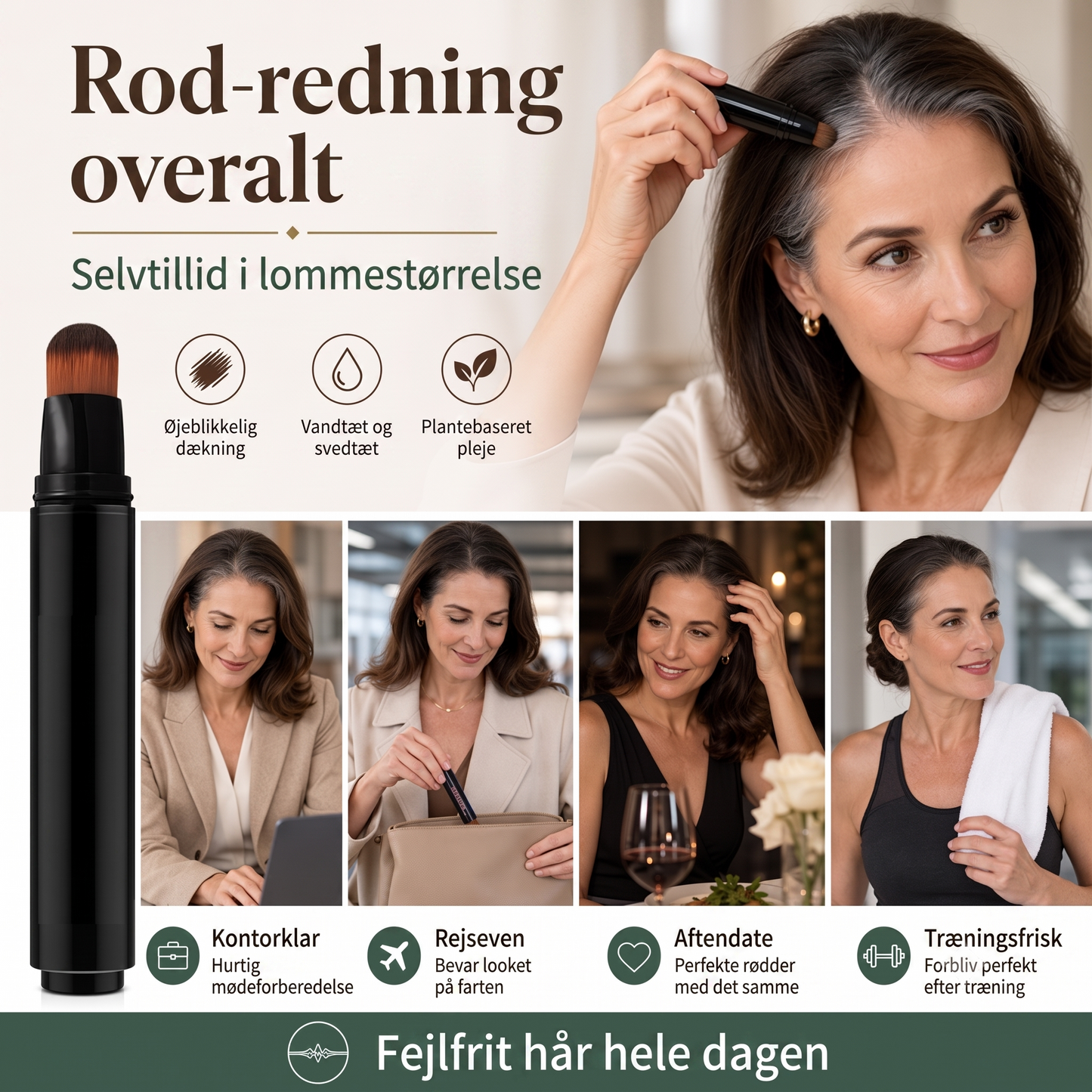 Hårpenne til øjeblikkelig dækning af gråt hår