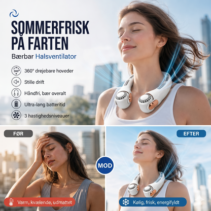 Støjsvag Håndfri Nakkeventilator med 360-Graders Køling