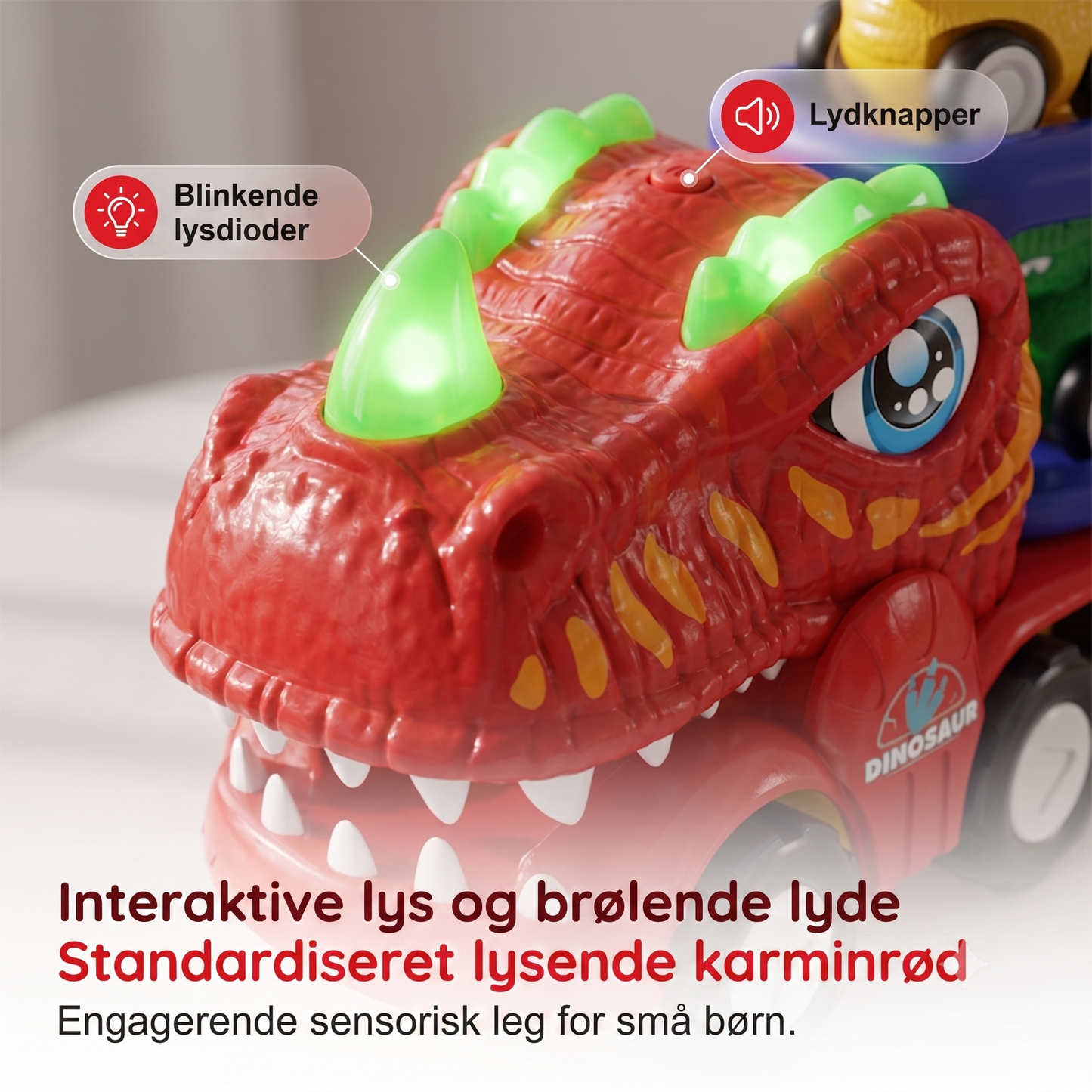 Friktionsdrevet Dobbeltdækker Dinosaur Legetøjslastbil med 6 Minikøretøjer