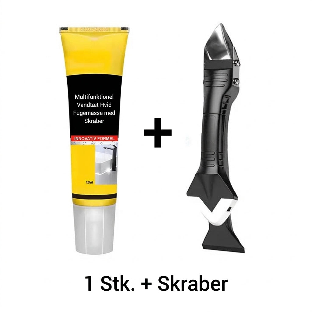 Effektiv tætningssilikone med medfølgende skraber til badeværelse, køkken og alle fuger