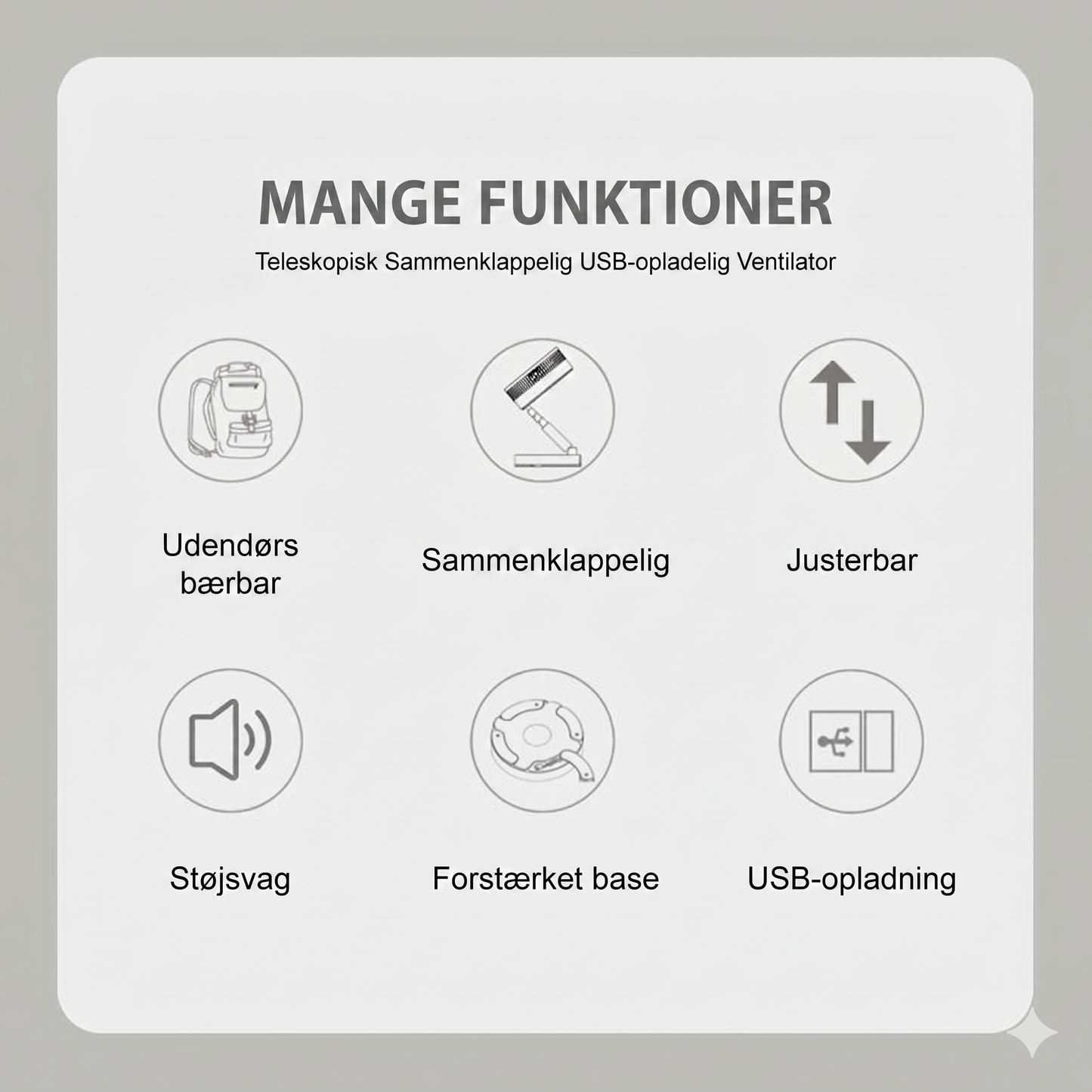 Sammenklappelig og Genopladelig Teleskopventilator