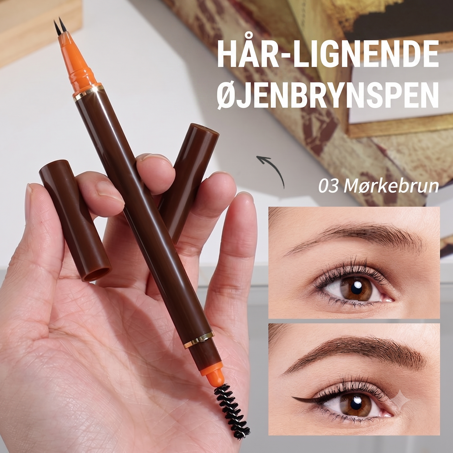 Dobbeltsidet Øjenbrynspen – Vandtæt med flydende spids