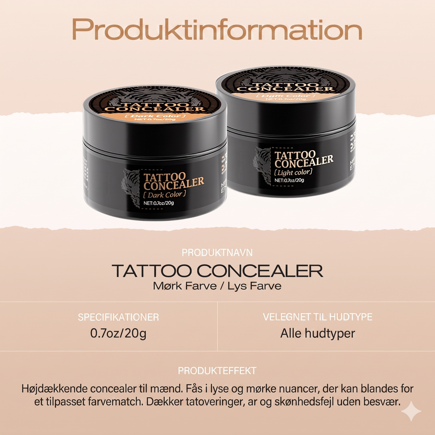 Vandtæt og Smudsafvisende Fulddækkende Ar Concealer