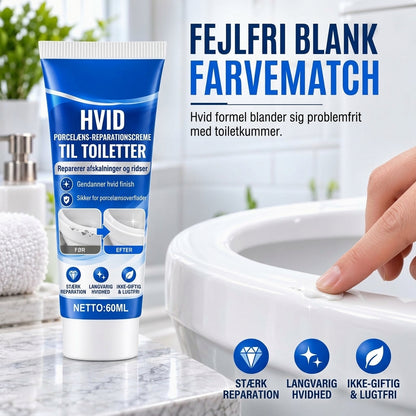 Hvid reparationscreme til porcelæn og sanitetsartikler til nem udbedring af skader og revner