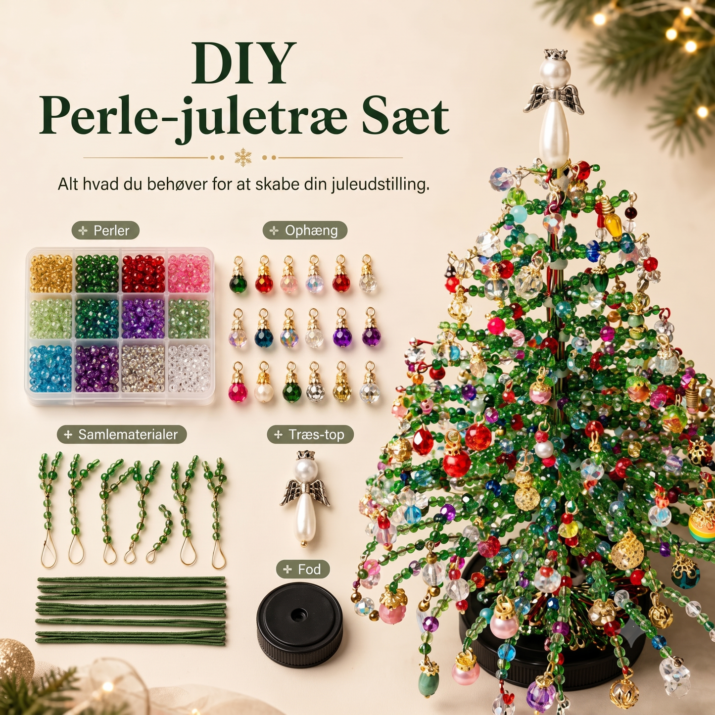 Skab dit eget juletræ med perler og glitrende DIY-dekoration