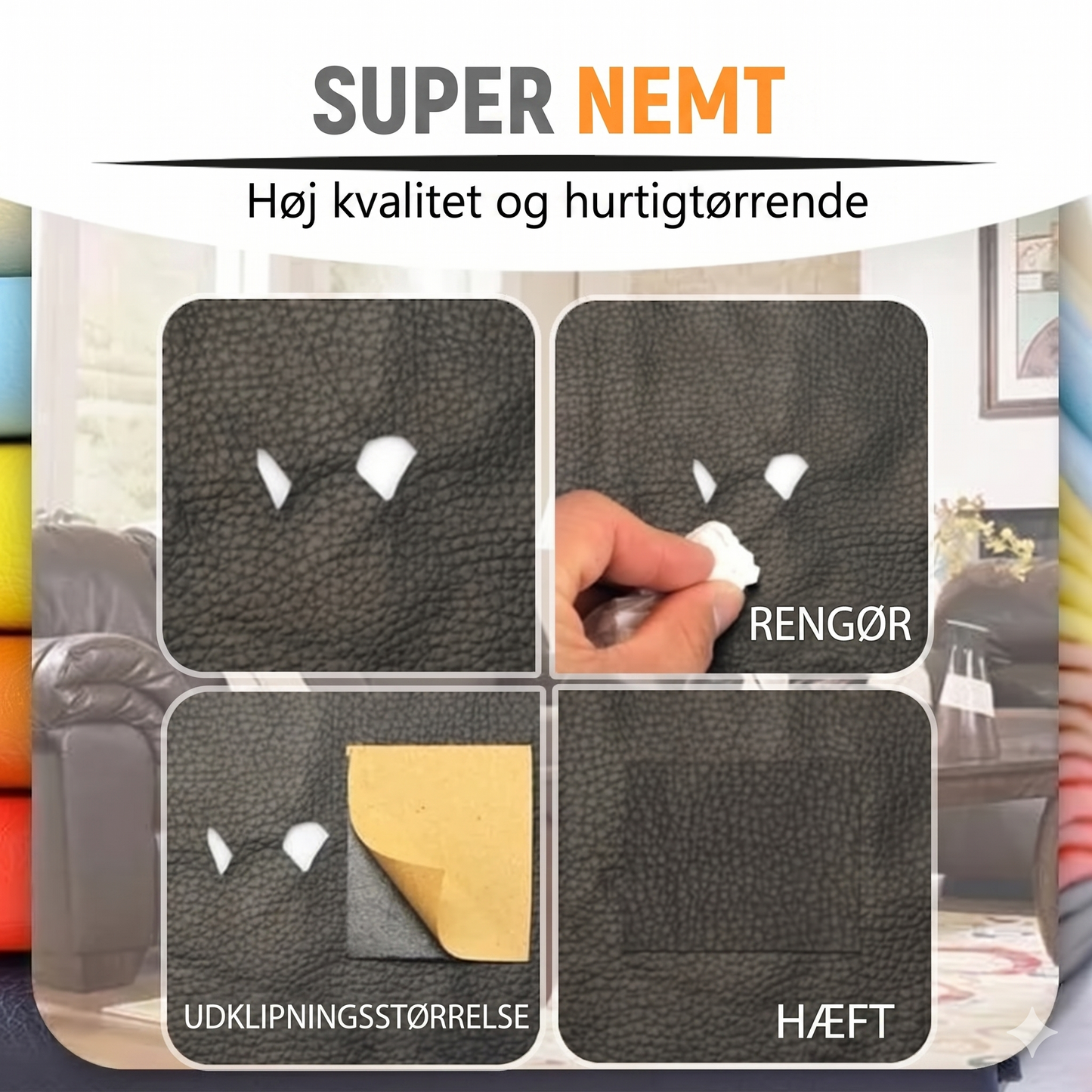 Selvklæbende Læder-reparationssæt – Hurtig Lapning af Sofa, Bilsæder & Tasker
