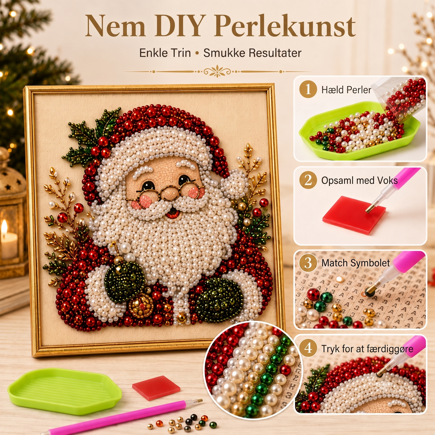 Afslappende DIY-juleperlediamantsmalingssæt til begyndere