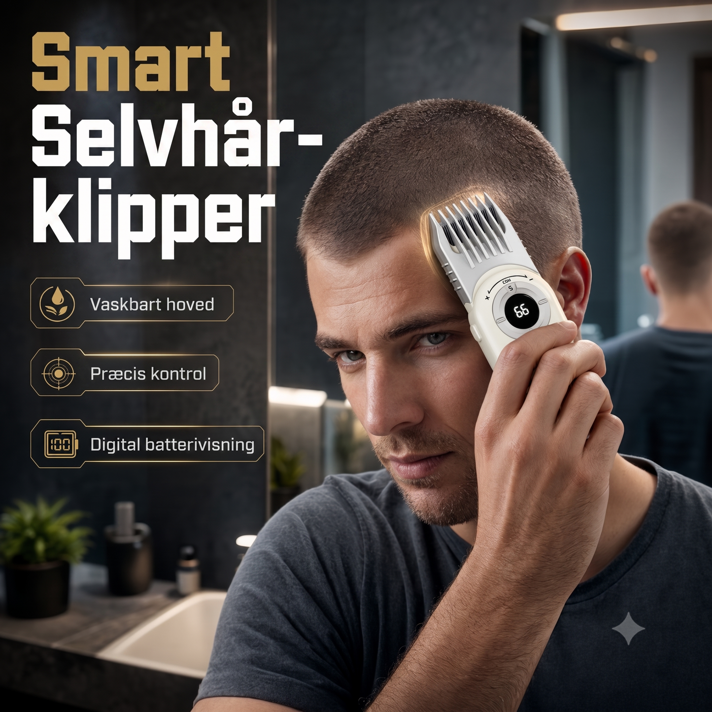 Selvkipper Hårklipper (UFO) – Trådløs med LED-display