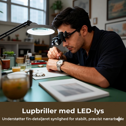 Håndfri Forstørrelsesbriller med LED-Lys og Udskiftelige Linser